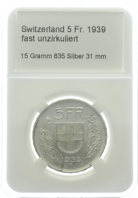 Schweiz 5 Franken 1939 B - fast unzirkuliert